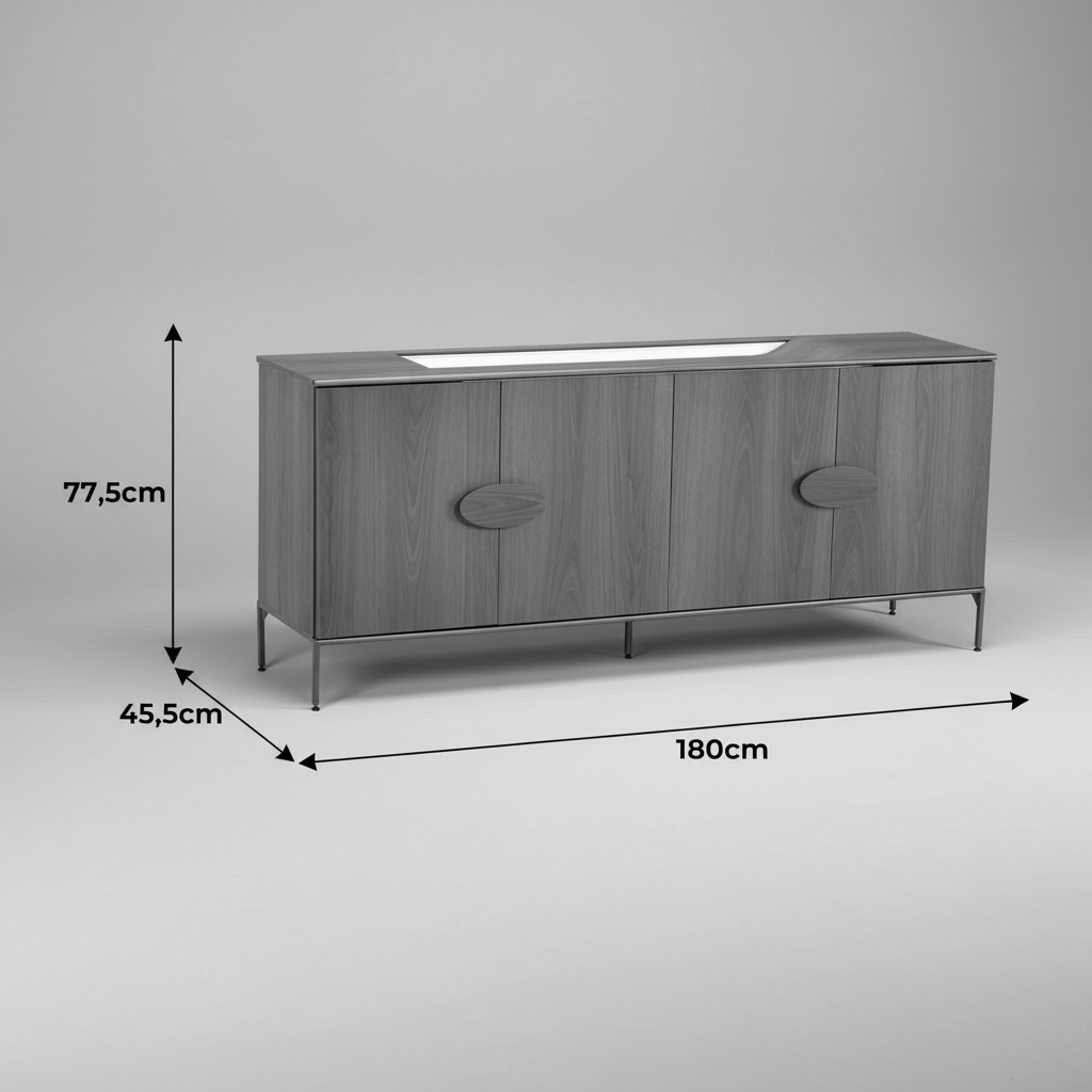 Balcão Claudia 180x45,5x77,5 cm, duas portas e puxadores ovais