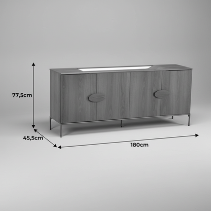 Balcão Claudia 180x45,5x77,5 cm, duas portas e puxadores ovais