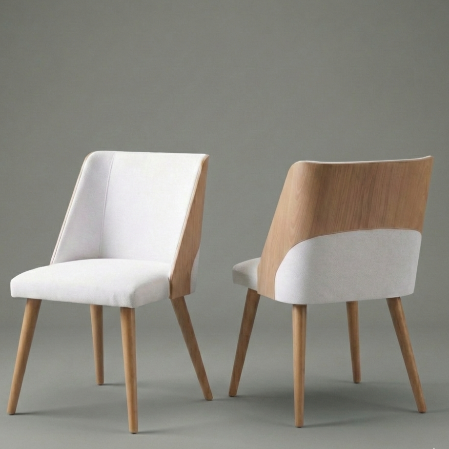 Conjunto de 2 cadeiras de jantar com estrutura de madeira e assento branco