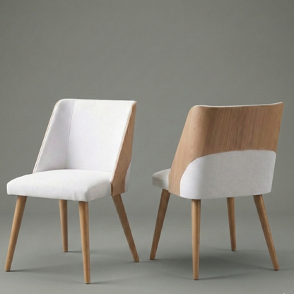 Conjunto de 2 cadeiras de jantar com estrutura de madeira e assento branco