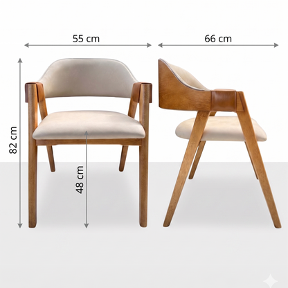 Cadeira de jantar com medidas 82 cm altura e 55/66 cm, assento bege