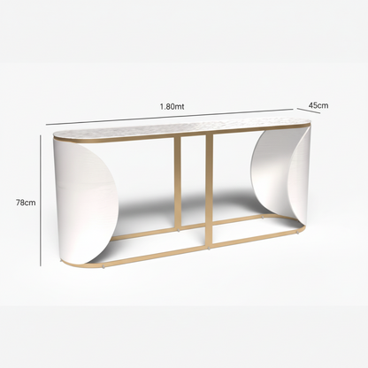 Console/Aparador Izzy com medidas 1,80m x 78cm x 45cm e recortes semicirculares