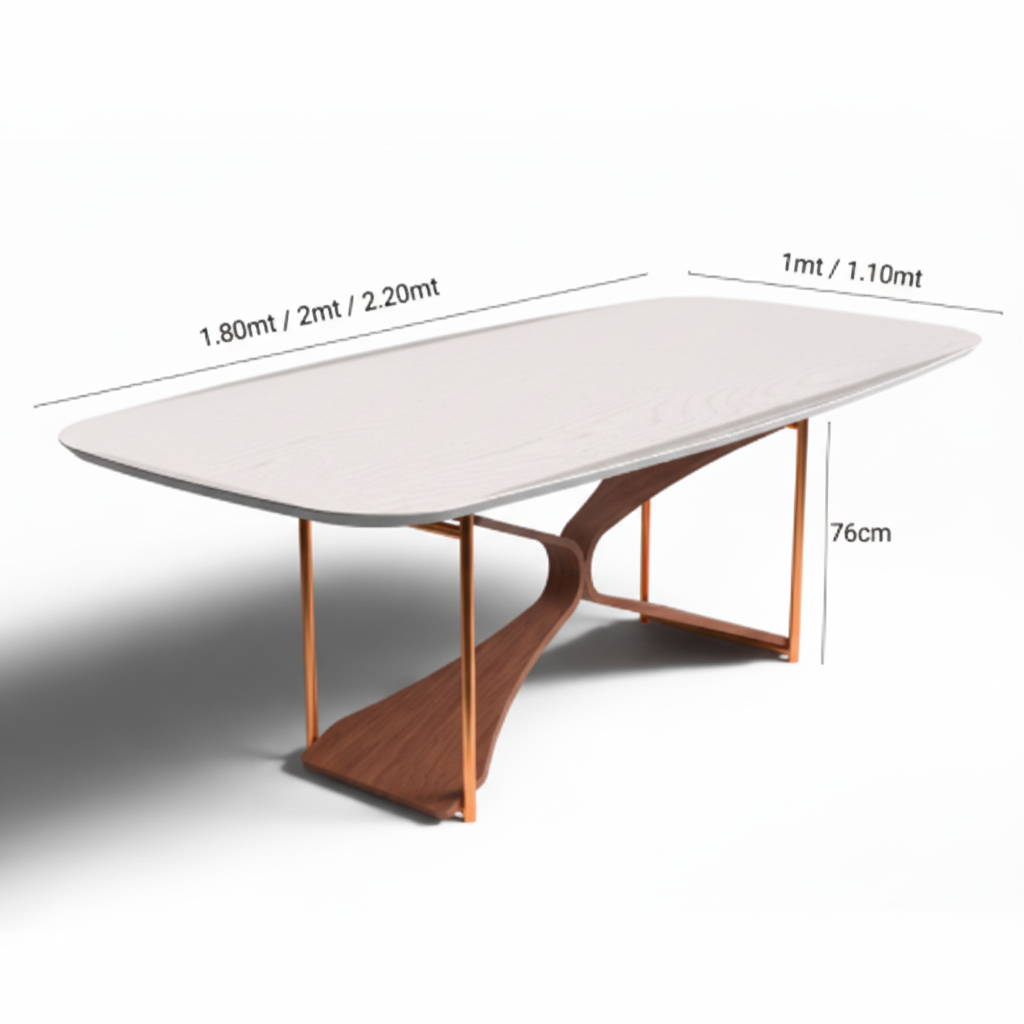 Mesa de jantar Nádia de formato oval com tampo claro e pernas de madeira