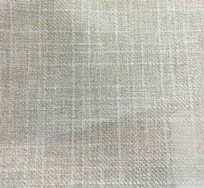Tecido bege texturizado da poltrona, trama uniforme e padrão fechado